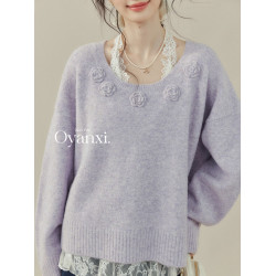 歐陽喜《美奈子》慵懶風紫色毛衣巨好看的兩件套早秋長袖針織上衣