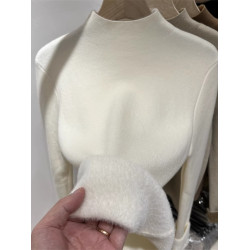 加絨加厚一體絨半高領針織衫女秋冬季保暖洋氣上衣毛衣內搭打底衫