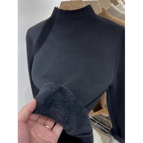 加絨加厚一體絨半高領針織衫女秋冬季保暖洋氣上衣毛衣內搭打底衫