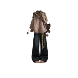 美拉德秋冬穿搭咖色v領毛衣2025巨好看的冬裝一整套小個子針織衫