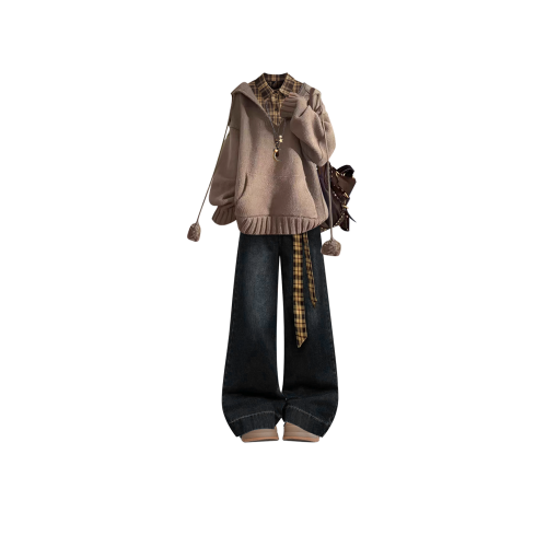 美拉德秋冬穿搭咖色v領毛衣2025巨好看的冬裝一整套小個子針織衫