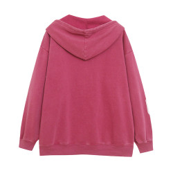 卡通動漫貼布綉時尚俏皮青春連帽長袖拉鍊外套 寬松加絨開衫