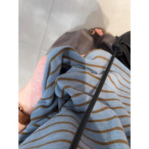 圓領撞色條紋針織長袖t恤女秋季寬松外穿百搭慵懶風顯瘦打底上衣