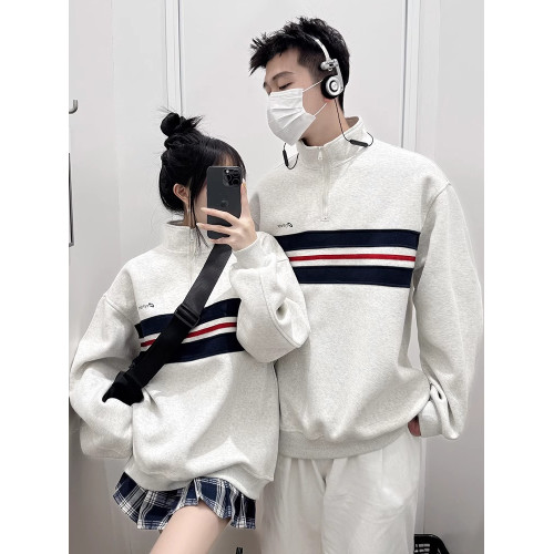 美式復古情侶裝拼接撞色衛衣外套字母刺綉高級感2025秋冬立領上衣 美式復古情侶裝拼接撞色衛衣外套字母刺綉高級感2025秋冬立領上衣