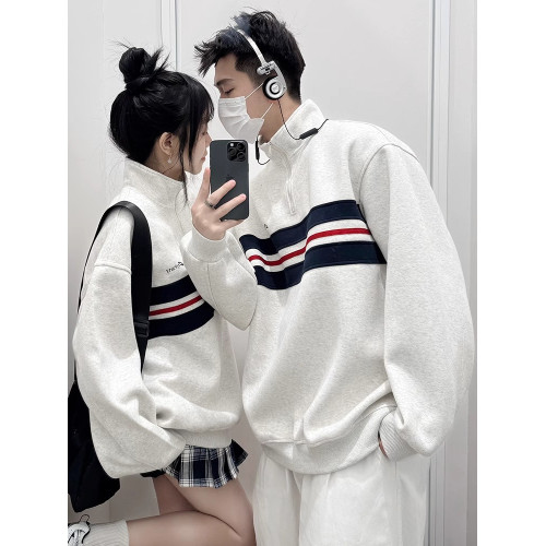 美式復古情侶裝拼接撞色衛衣外套字母刺綉高級感2025秋冬立領上衣 美式復古情侶裝拼接撞色衛衣外套字母刺綉高級感2025秋冬立領上衣