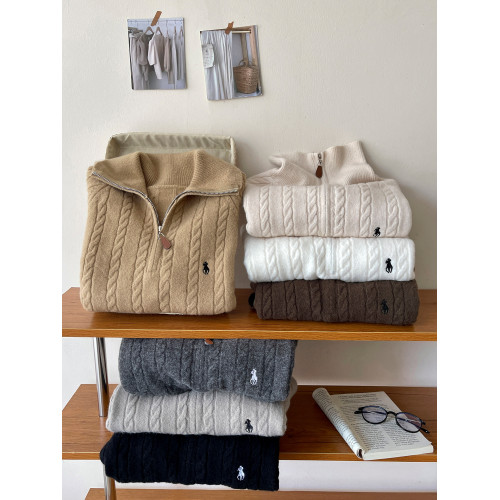 復古半拉鍊翻立領小馬刺綉麻花毛衣女秋松弛感慵懶百搭休閒針織衫