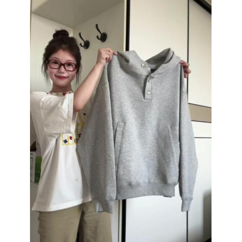 美式高領紐釦連帽衛衣女2025秋季潮牌寬松小衆設計感休閒慵懶外套 美式高領紐釦連帽衛衣女2025秋季潮牌寬松小衆設計感休閒慵懶外套