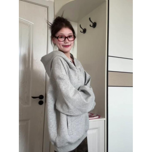 美式高領紐釦連帽衛衣女2025秋季潮牌寬松小衆設計感休閒慵懶外套 美式高領紐釦連帽衛衣女2025秋季潮牌寬松小衆設計感休閒慵懶外套