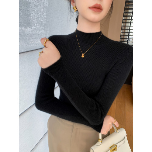 一線成衣無縫女半高領套頭打底衫秋冬內搭毛衣修身長袖羊毛針織衫