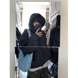 灰色連帽超好看厚毛衣女款2025新款冬季穿搭慵懶高級感針織衫外套