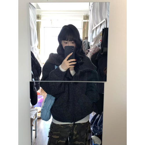 灰色連帽超好看厚毛衣女款2025新款冬季穿搭慵懶高級感針織衫外套 灰色連帽超好看厚毛衣女款2025新款冬季穿搭慵懶高級感針織衫外套