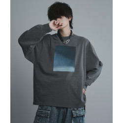 日單人氣款秋季純棉洗水重磅顔料寬松休閒復古印花長袖T恤男女款