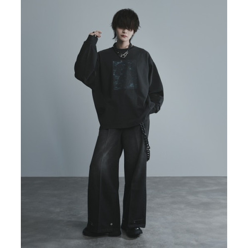 日單人氣款秋季純棉洗水重磅顔料寬松休閒復古印花長袖T恤男女款 日單人氣款秋季純棉洗水重磅顔料寬松休閒復古印花長袖T恤男女款