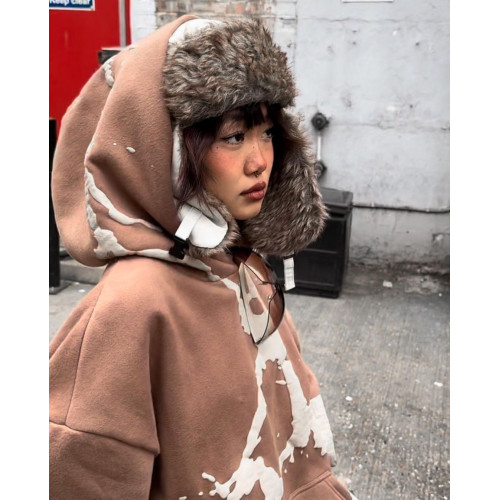 美式辣妹秋冬撞色裂紋印花連帽衛衣街頭休閒開衫外套運動長褲套裝