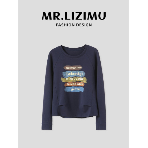 李子木先生美式復古字母印花長袖衛衣女2025秋季新款圓領百搭上衣