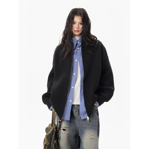 灰色重磅半高領毛衣外套女男秋季潮牌cleanfit慵懶感百搭針織開衫 灰色重磅半高領毛衣外套女男秋季潮牌cleanfit慵懶感百搭針織開衫