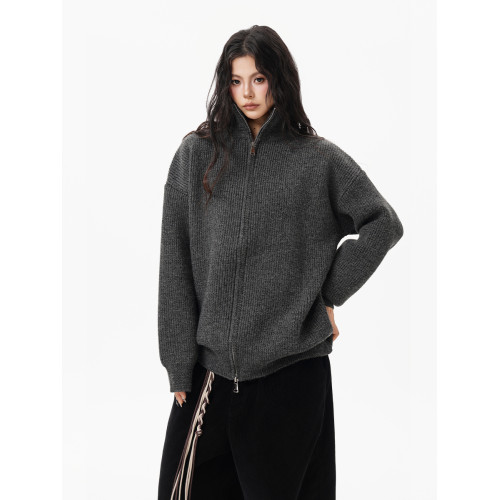 灰色重磅半高領毛衣外套女男秋季潮牌cleanfit慵懶感百搭針織開衫 灰色重磅半高領毛衣外套女男秋季潮牌cleanfit慵懶感百搭針織開衫