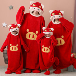 鯊魚寶寶睡袋親子裝珊瑚絨兒童萬聖節睡衣男孩搞怪cosplay家居服