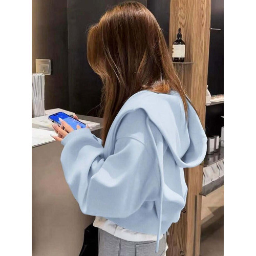 春秋款初秋豆綠色連帽衛衣女ins小個子拉鍊短款外套開衫曡穿上衣 春秋款初秋豆綠色連帽衛衣女ins小個子拉鍊短款外套開衫曡穿上衣