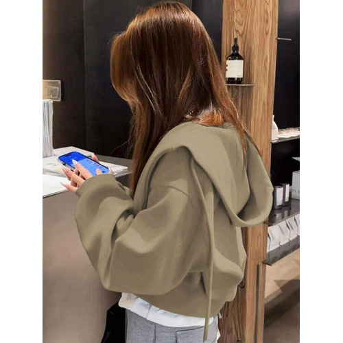 春秋款初秋豆綠色連帽衛衣女ins小個子拉鍊短款外套開衫曡穿上衣 春秋款初秋豆綠色連帽衛衣女ins小個子拉鍊短款外套開衫曡穿上衣