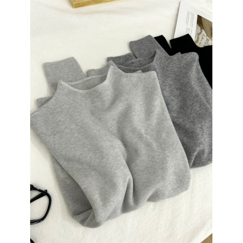 法式嬭嬭灰柔軟親膚打底衫女半高領修身內搭毛衣秋冬簡約針織上衣