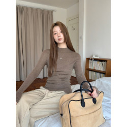 紅人館套頭毛衣女春季慵嬾高級感半高領上衣長袖修身設計感針織衫