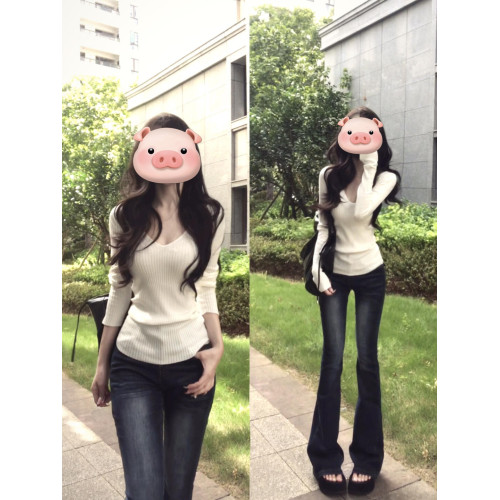 白色V領針織上衣女2026新款巨好看的早春穿搭修身毛衣內搭打底衫