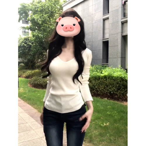 白色V領針織上衣女2026新款巨好看的早春穿搭修身毛衣內搭打底衫