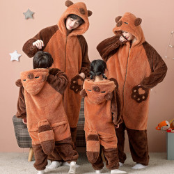 搞怪奶龍睡衣連體親子裝冬季珊瑚絨男童保暖睡袋兒童連帽家居服女