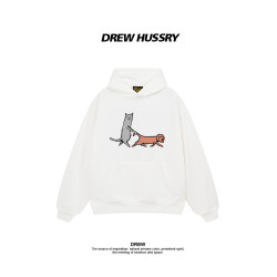 Drew美式潮牌趣味小狗印花連帽衛衣男女秋冬加絨加厚情侶裝上衣