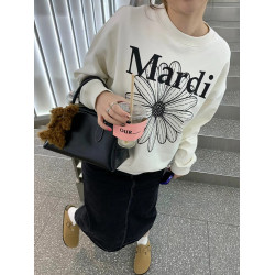 韓國Mardi花衛衣小雛菊圓領薄款上衣刺綉女純棉高銀同款印花絨衫