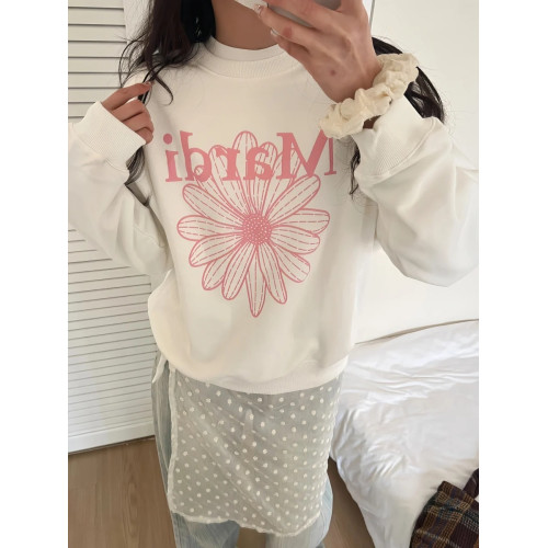 韓國Mardi花衛衣小雛菊圓領薄款上衣刺綉女純棉高銀同款印花絨衫 韓國Mardi花衛衣小雛菊圓領薄款上衣刺綉女純棉高銀同款印花絨衫