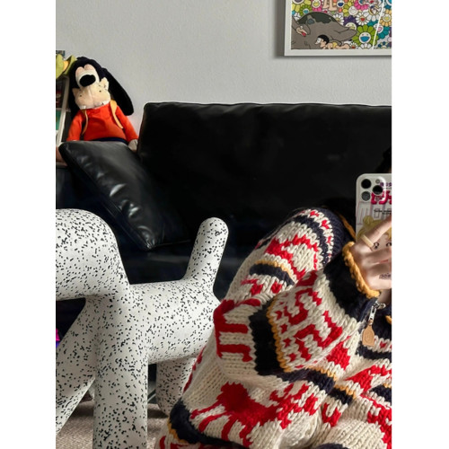 重工新年聖誕紅色費爾島拉鍊毛衣外套女秋冬慵懶中長款針織開衫厚