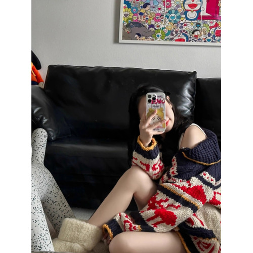 重工新年聖誕紅色費爾島拉鍊毛衣外套女秋冬慵懶中長款針織開衫厚