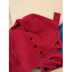 自畱款推薦~韓系聖誕紅披肩鬭篷針織上衣女秋冬季巨好看修身套裝