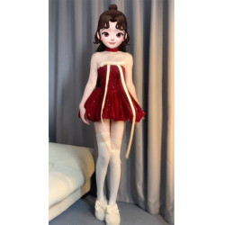 抹胸掛脖氛圍感新年聖誕紅色連衣裙2025年秋冬新款小個子裙子女裝