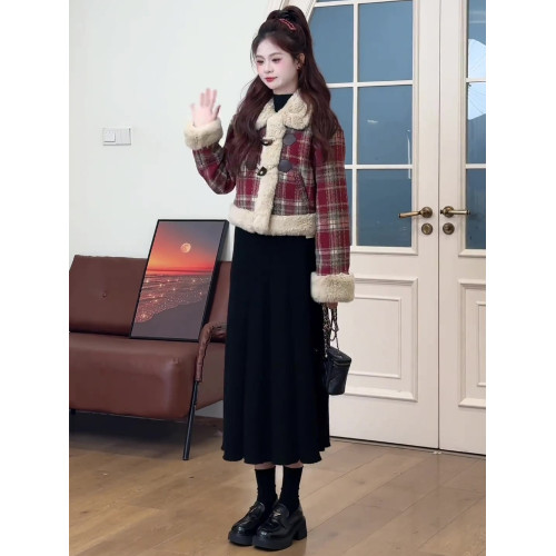 聖誕紅小香風格紋羊羔毛外套2025冬季新款加絨加厚小個子棉衣棉襖 聖誕紅小香風格紋羊羔毛外套2025冬季新款加絨加厚小個子棉衣棉襖