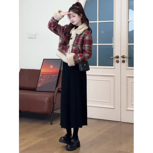 聖誕紅小香風格紋羊羔毛外套2025冬季新款加絨加厚小個子棉衣棉襖 聖誕紅小香風格紋羊羔毛外套2025冬季新款加絨加厚小個子棉衣棉襖