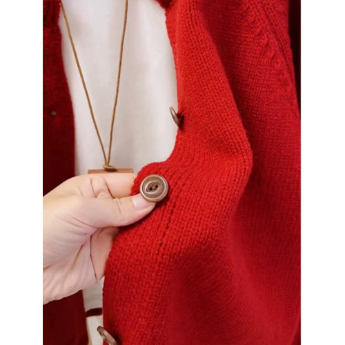 歐洲站大牌新年過年聖誕紅色毛衣外套女秋冬季高級感圓領針織開衫 歐洲站大牌新年過年聖誕紅色毛衣外套女秋冬季高級感圓領針織開衫