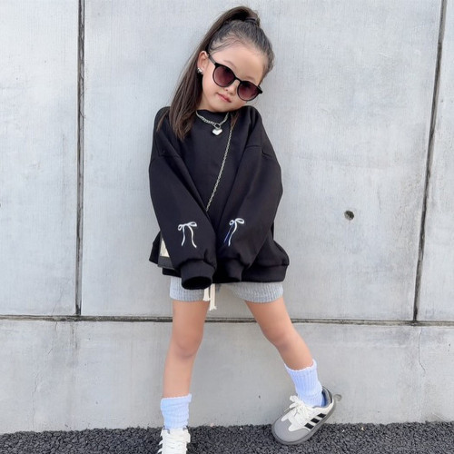 ANKRT 日系秋冬親子裝女童刺綉蝴蝶結洋裝寬松毛圈衛衣兒童上衣 ANKRT 日系秋冬親子裝女童刺綉蝴蝶結洋裝寬松毛圈衛衣兒童上衣