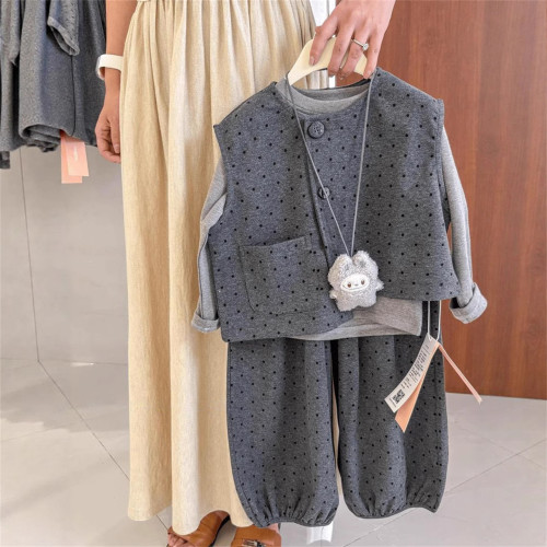 韓韓良品親子裝套裝2025秋新款不規則圓點馬甲打底衫燈籠褲三件套 韓韓良品親子裝套裝2025秋新款不規則圓點馬甲打底衫燈籠褲三件套