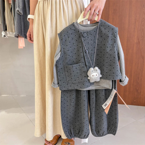 韓韓良品親子裝套裝2025秋新款不規則圓點馬甲打底衫燈籠褲三件套 韓韓良品親子裝套裝2025秋新款不規則圓點馬甲打底衫燈籠褲三件套