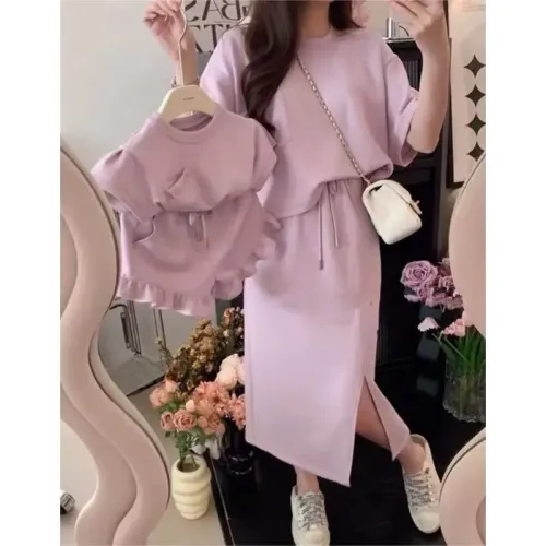 親子裝夏季新款母女親子炸街套裝女童口袋T恤花邊短褲休閒套裝女 親子裝夏季新款母女親子炸街套裝女童口袋T恤花邊短褲休閒套裝女