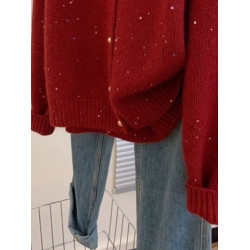 南油高級輕奢女裝聖誕紅色圓領針織開衫秋冬韓版毛衣長袖外套