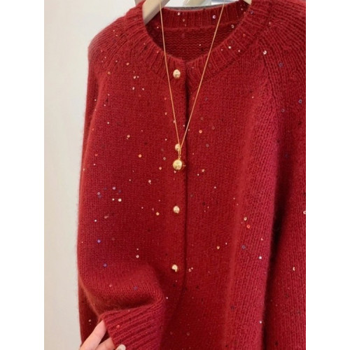 南油高級輕奢女裝聖誕紅色圓領針織開衫秋冬韓版毛衣長袖外套 南油高級輕奢女裝聖誕紅色圓領針織開衫秋冬韓版毛衣長袖外套