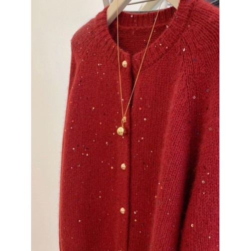 南油高級輕奢女裝聖誕紅色圓領針織開衫秋冬韓版毛衣長袖外套 南油高級輕奢女裝聖誕紅色圓領針織開衫秋冬韓版毛衣長袖外套