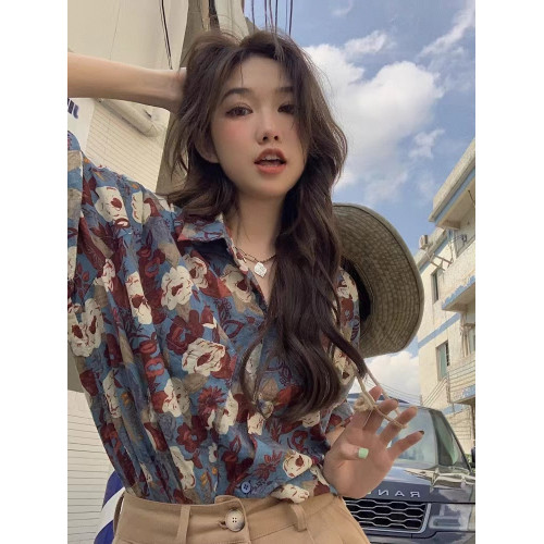 親子裝2025新款短袖花襯衫復古港風一家三口母子母女裝海邊度假 親子裝2025新款短袖花襯衫復古港風一家三口母子母女裝海邊度假