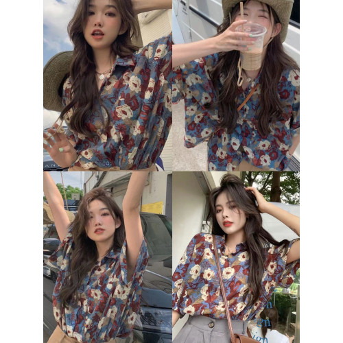 親子裝2025新款短袖花襯衫復古港風一家三口母子母女裝海邊度假 親子裝2025新款短袖花襯衫復古港風一家三口母子母女裝海邊度假