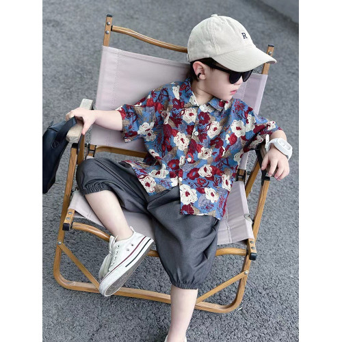 親子裝2025新款短袖花襯衫復古港風一家三口母子母女裝海邊度假 親子裝2025新款短袖花襯衫復古港風一家三口母子母女裝海邊度假