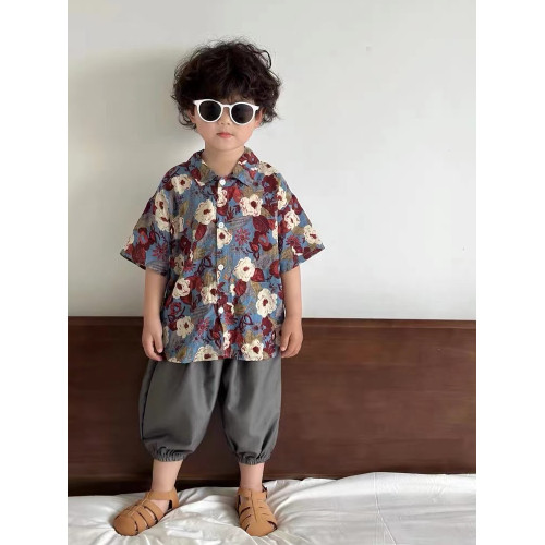 親子裝2025新款短袖花襯衫復古港風一家三口母子母女裝海邊度假 親子裝2025新款短袖花襯衫復古港風一家三口母子母女裝海邊度假